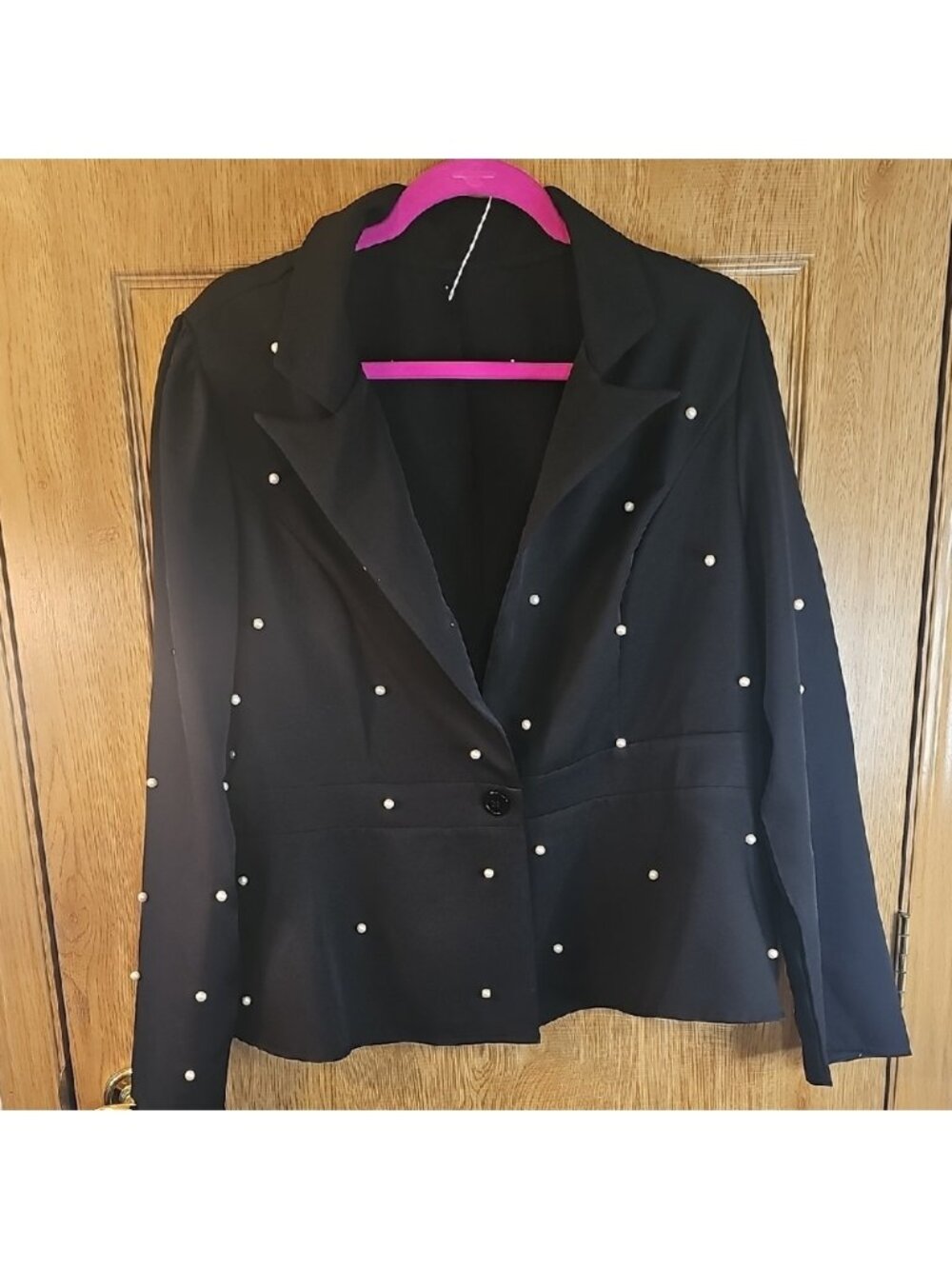 SHEIN Black Blazer with Pearl Accents